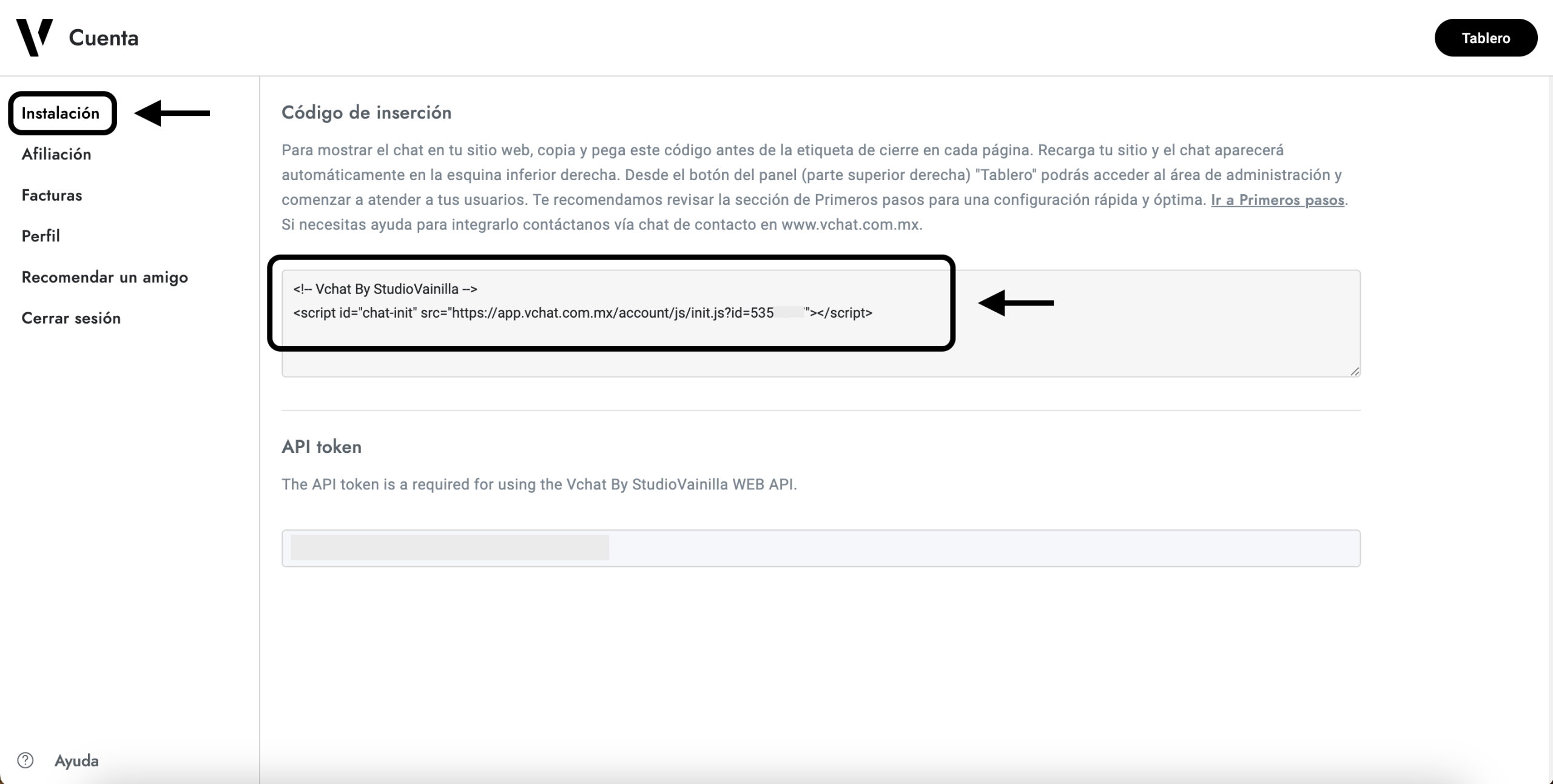 Sección de Instalación Vchat
